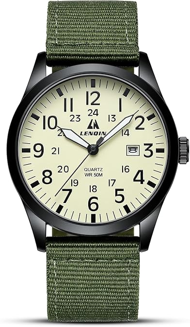 LN LENQIN Mens Watches Unisex Military Sport Nylon Strap Stylish Luminous Fashion Analog Quartz Watch for Men Waterproof Army Tactical Casual Wristwatch